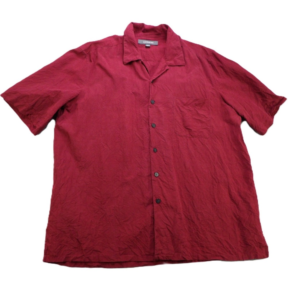 Croft & Barrow Silk Camp Shirt Men Large Burgundy Red Short Sleeves Button Down